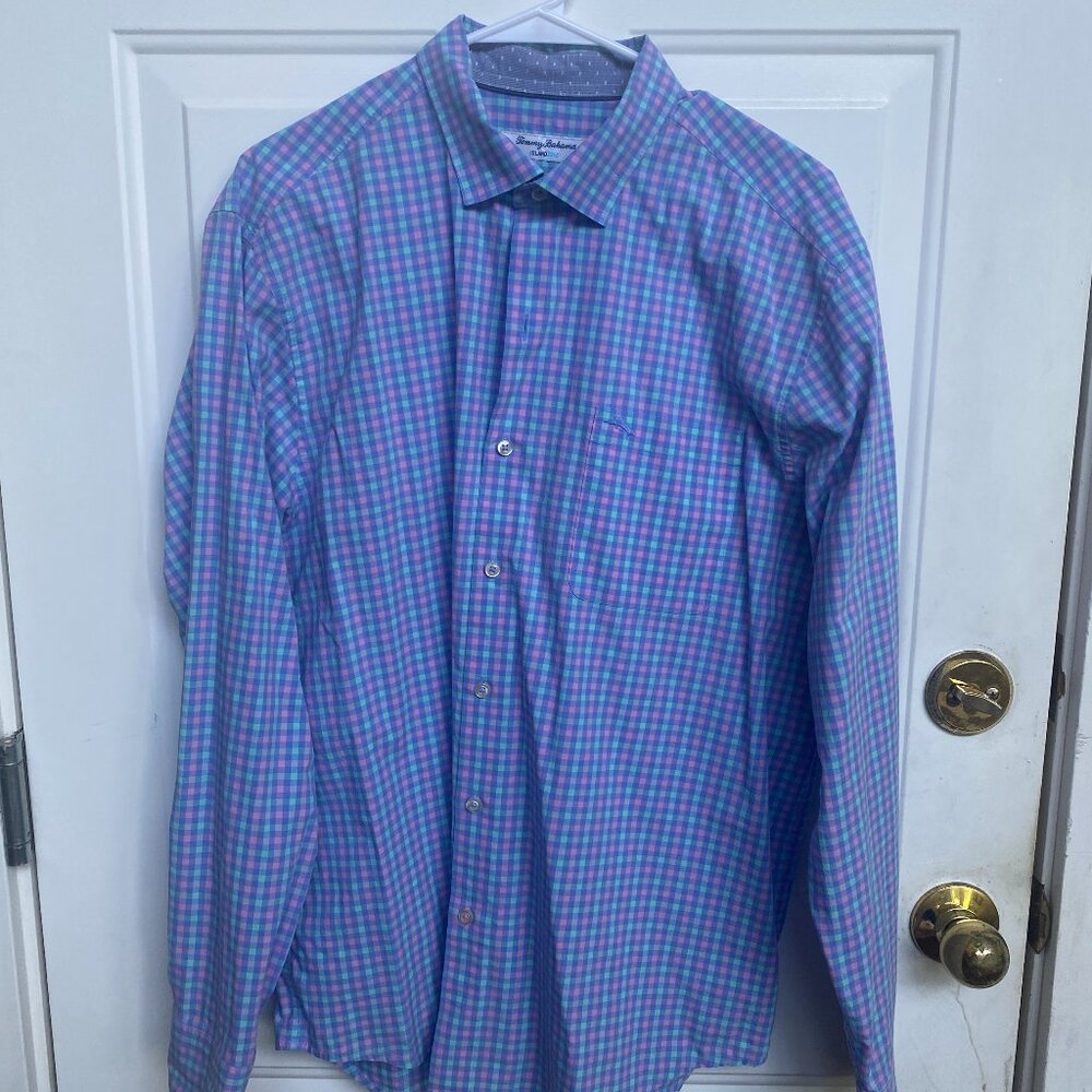 Tommy Bahama Island Zone Men’s L Pink Blue Green Long Sleeve Button Down Shirt